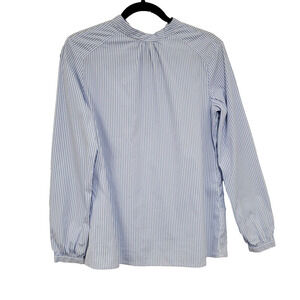 J Mclaughlin Top Small Blue Pinstripe Tie Neck Preppy Feminine Academia Office